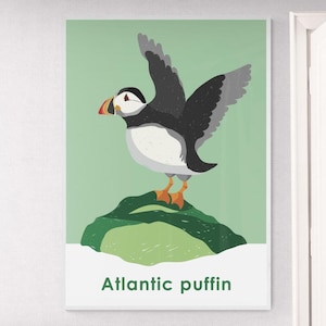Papageitaucher Vogel Druck, Küsten Wandkunst, druckbares Poster, Küsten Wandkunst, Ozeanvogel Poster