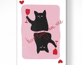 How Lucky Are We Print, Spielkarte mit schwarzer Katze, Zitate Art (Instant Download)