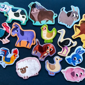 Farm animals magnets for kids, Set of 15, Gift for baby, Educational toy for toddler, Baby learning play