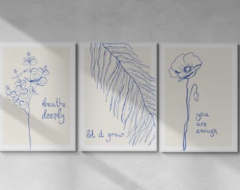 Kunstdruck Set: Minimalistische Inspirationszitate - You Are Enough, Breathe Deeply, Let It Grow (PDF-Download)