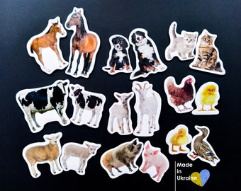 Toddler fridge magnets, Set of 18 realistic animals, Gift for kids