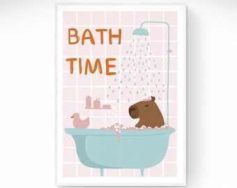 Badezeit: Lustiger Capybara in der Badewanne, Badezimmer Wand Kunst, Digital Download
