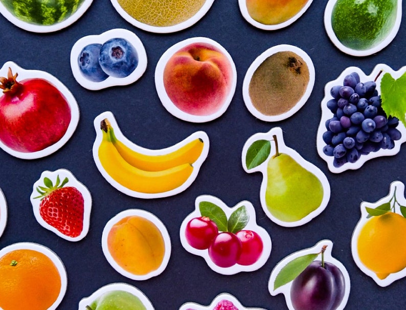 Realistische Lebensmittel Magnete, Set von 25 Früchten, Magnete für Kinder, Kühlschrankmagnete Set, Lernmittel, Kleinkindmagnete, Küchendekor Bild 1