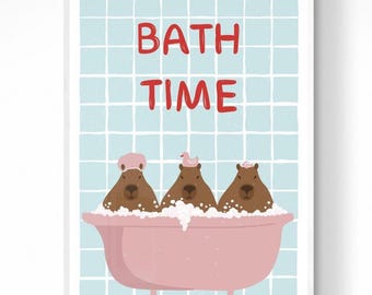 Bad Zeit lustig Capybara in der Badewanne Druck, Badezimmer Wand Kunst (digitaler Download)