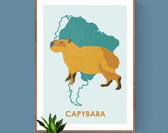 Impression Capybara, animal d'Amérique du Sud, téléchargement numérique, décoration murale pour chambre d'enfant, affiche imprimable, joli imprimé graphique, décoration de chambre d'enfant