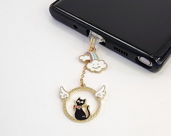 Jiji Cat Cell Phone Charm, Japanese Anime Dust Plug, UV Resin Cell Phone Charm, USB C Dust Plug, iPhone Dust Plug