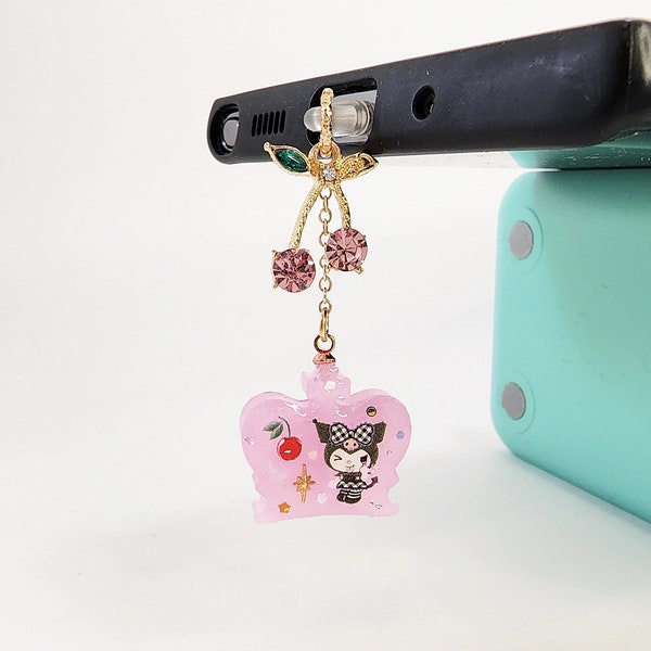 Pink Crown Cell Phone Charm, White Rabbit Dust Plug, UV Resin Cell Phone Charm, USB C Dust Plug, iPhone Dust Plug
