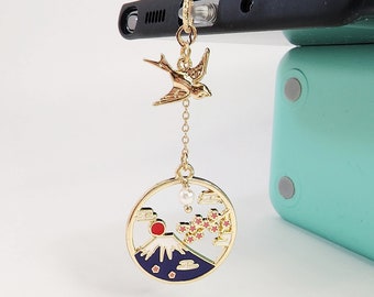 Mt Fuji Cell Phone Charm, Mt Fuji Themed Dust Plug, UV Resin Cell Phone Charm, USB C Dust Plug, iPhone Dust Plug