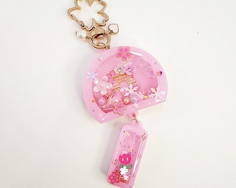 Triumphal Arch Shaker Charm, Pink Sakura Wind Chime Shaker, Triumphal Arch Wind Chime Purse Charm, UV Resin Shaker Charm