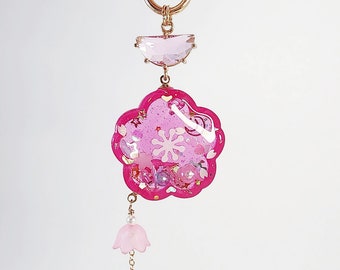 Small Sakura Shaker Charm, Magenta Sakura Shaker Charm, UV Resin Sakura Purse Charm