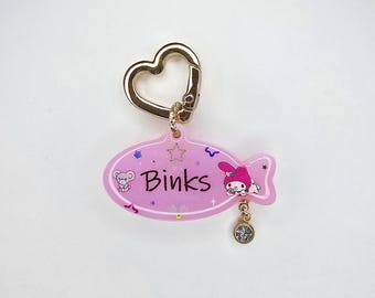 Pastel Pink Fish Custom Pet Tag, Kawaii Characters Pet ID Tag, UV Resin Cat Tag, Personalized Cat Tag
