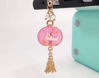 Cat Wind Chime Cell Phone Charm, Cat Themed Dust Plug, UV Resin Cell Phone Charm, USB C Dust Plug, iPhone Dust Plug