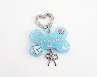 Pastel Blue Puppy Custom Pet Tag, Kawaii Characters Pet ID Tag, UV Resin White Puppy Dog Tag, Personalized Dog Tag