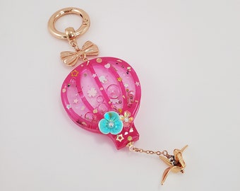 Hot Air Balloon Shaker Charm, Fuchsia Hot Air Balloon Shaker Charm, Hot Air Balloon Resin Purse Charm, UV Resin Purse Charm