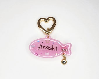 Pastel Pink Fish Custom Pet Tag, Kawaii Characters Pet ID Tag, UV Resin Cat Tag, Personalized Cat Tag