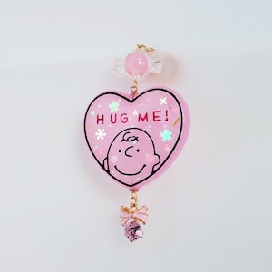 Charlie Brown Heart Shaped Purse Charm, Kawaii Cartoon Key Charm, UV Resin Charlie Brown Bag Charm image 3