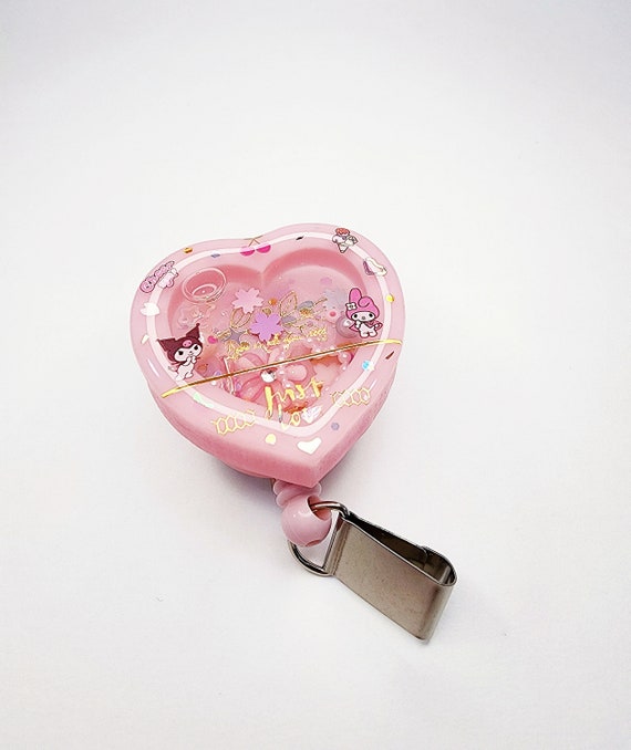 Pastel Pink Heart Shaker Badge Reel, Kawaii Characters Retractable Badge  Reel, Bunny Shaker ID Badge Holder, UV Resin Badge Reel 