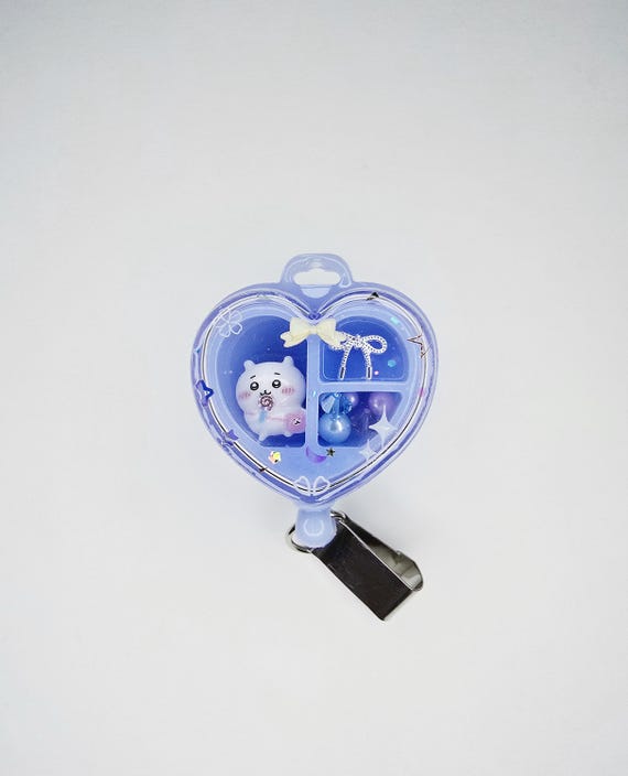 Kawaii Hamster Blister Packaging Badge Reel, Periwinkle Retractable UV Resin ID Badge Holder
