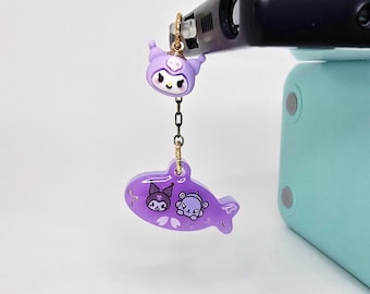 Kawaii Rabbit Cell Phone Charm, UV Resin Purple Fish Dust Plug, UV Resin Dust Plug, USB C Dust Plug, iPhone Dust Plug