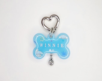 Pastel Blue Puppy Custom Pet Tag, Kawaii Characters Pet ID Tag, UV Resin White Puppy Dog Tag, Personalized Dog Tag