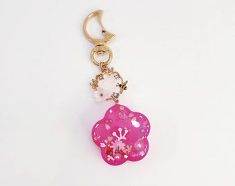 Small Cherry Blossom Shaker Charm, Fuchsia Cherry Blossom Shaker Charm, UV Resin Cherry Blossom Purse Charm