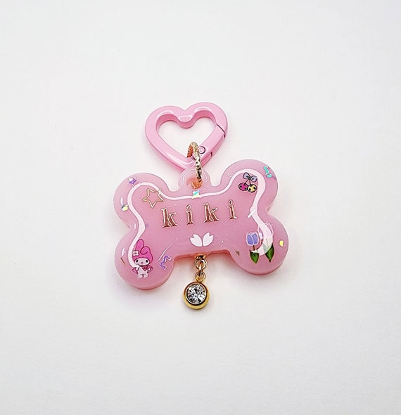 Pastel Pink Bunny Custom Dog Tag, Kawaii Characters Pet ID Tag, UV Resin Dog Tag, Personalized Dog Tag