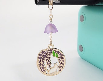 Cat and Purple Tree Cell Phone Charm, Cat and Purple Tree Dust Plug, UV Resin Cell Phone Charm, USB C Dust Plug, iPhone Dust Plug