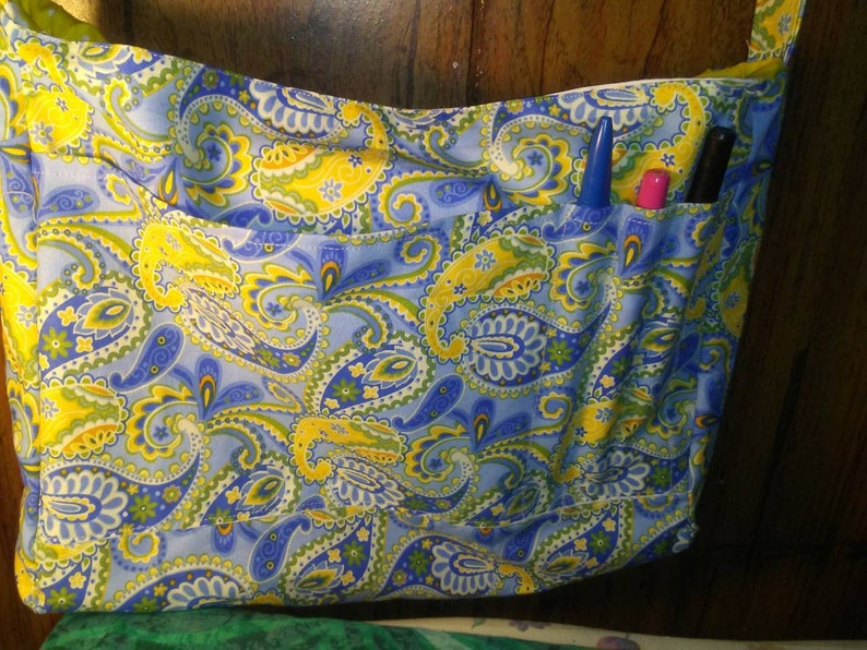 School Bag Yellow Polka Dots Messenger Bag Blue Flowers crossbody Casual bag
