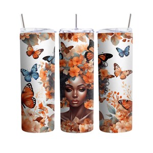 Black Girl Magic 20oz Tumbler, Butterfly and Orange Floral, Inspirational Empowerment, Perfect Gift for Her