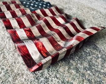 handcrafted carved American wavy flag