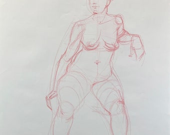 Original Colored Pencil Drawing Female Nude Figure Study from life - 19x25 inches