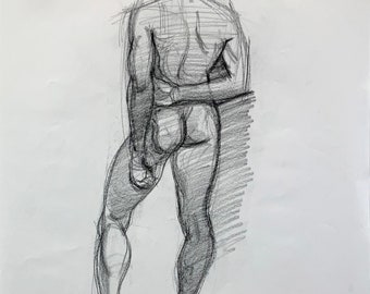 Original Colored Pencil Drawing Male Nude Man Figure Study from life - Clark 2 - 18x24 inches