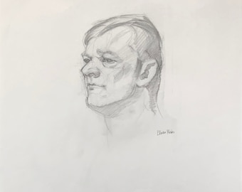 Original Pencil Drawing Male Portrait Man Figure Study from life - Xavier 5 - 19x25 inches