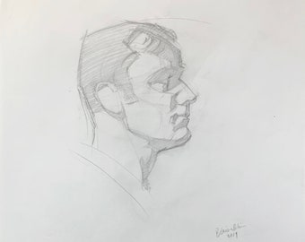 Original Pencil Drawing Male Portrait Man Figure Study from life - Xavier 4 - 19x25 inches