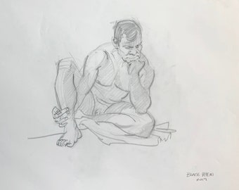 Original Colored Pencil Drawing Male Nude Man Figure Study from life 19x25 inches