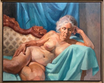 Sophia Reclining - Framed Oil Painting - 32x26 inches