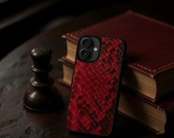 パイソン スモールスケール レザー iPhone 16/16+ MagSafe ケース：スモールスケール ハンドメイド エキゾチック スネーク