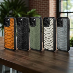 Capa para iPhone 16 Pro Max em couro de píton genuíno – Estampa de pele de cobra exótica