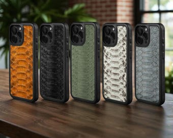 Capa para iPhone 16 Pro Max em couro de píton genuíno – Estampa de pele de cobra exótica