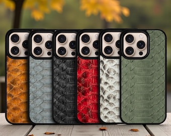 Capa de couro Python para iPhone 16 Pro/Max: pele de cobra exótica, feita à mão