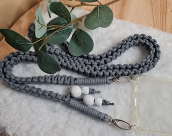 Cadena de teléfono móvil macramé con cuentas, cadena de teléfono móvil en estilo boho con mosquetón, correa de bolso intercambiable