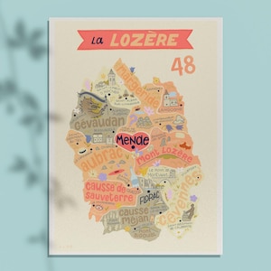 Affiche A4 "Lozère" - Carte illustrée de France / Cévennes - Poster - Décoration murale - Impression