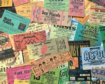 20 Stickers billets de concert groupe de Pop Rock Métal - Autocollants imperméables rétro - Pour ordinateur portable / guitare / carnet