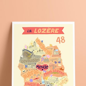 Affiche Lozère - Carte illustrée de France - Poster - Décoration murale - Impression