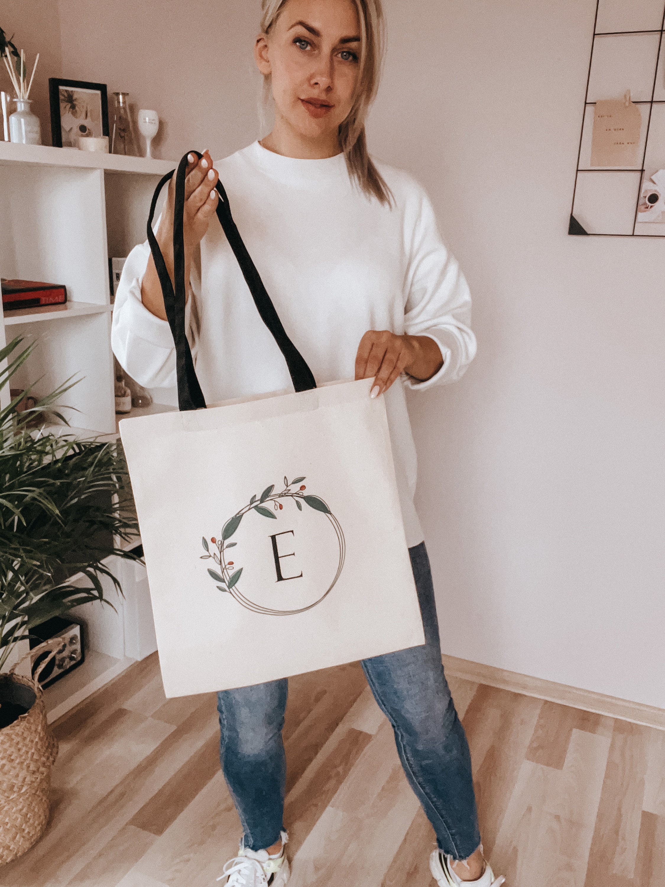 Custom Varsity Initial Large Embroidered Tote Bag Gift 