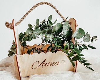 Cesta de niña de flores con nombre, Cesta de boda personalizada, Caja de recuerdos de boda, Caja de tarjetas de boda, Cesta de regalo personalizada