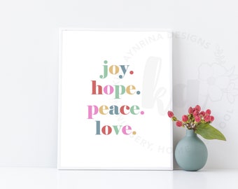 Joy Hope Peace Love Printable | Christmas Print | Christmas Poster | Digital Download Print