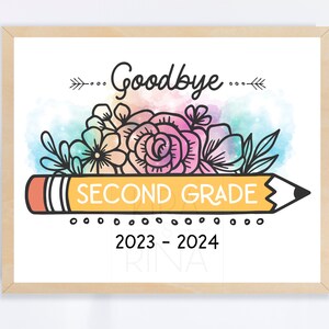 Bleistift Blume zweiten Grad druckbares Zeichen | Auf Wiedersehen Zweite Klasse Zeichen | Digitaler Download Druck