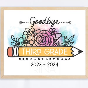 Bleistift Blume dritten Grad druckbares Zeichen | Auf Wiedersehen Dritte Klasse Zeichen | Digitaler Download Druck