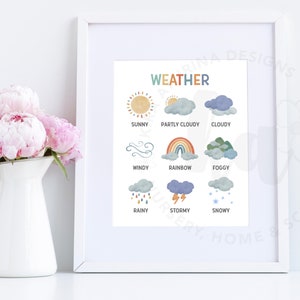 Clima imprimible / Guardería o habitación para niños / Aprendizaje básico / Impresión de descarga digital